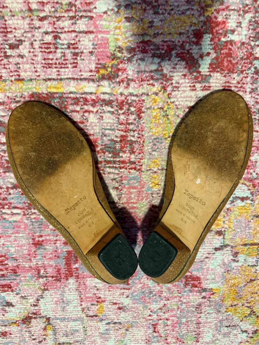 Repetto Brown Glitter Ballet Flats with Bow Trim